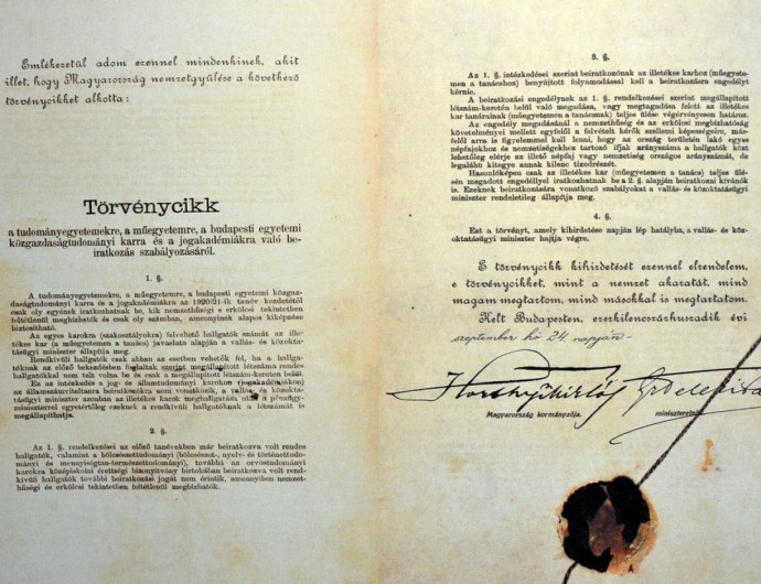 1920. szeptember 26. | A numerus clausus-törvény megszavazása